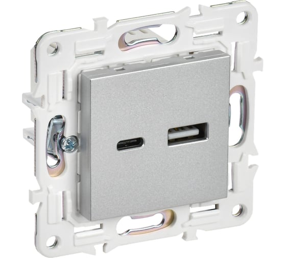 Изображение товара Розетка USB A+C IEK SKANDY 18Вт SK-R13S серебряный SK-U22-018-K23