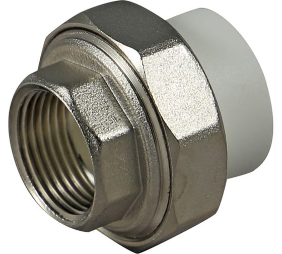 Изображение товара Муфта комбинированная 25×1/2" с внутренней резьбой, полипропилен/латунь, белая — для соединения пластиковых и металлических труб в системах водоснабжения и отопления Millennium 3M72-tuf-250b00