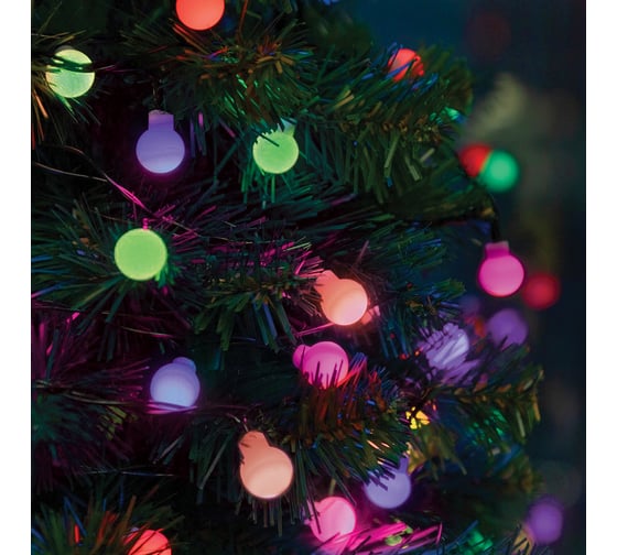 Изображение товара Светодиодная гирлянда FERON CL585 Мультишарики 12м 230V мультиколор, c питанием от сети, черный шнур, 51451