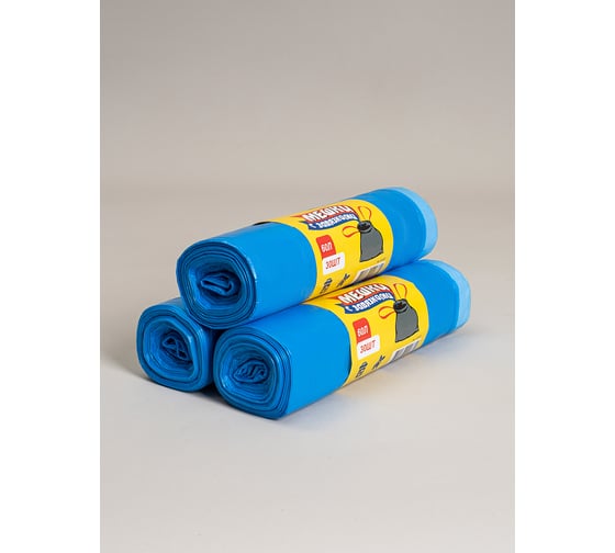 Изображение товара Мешки для мусора УПАКОВКА XXI ВЕКА с завязками, 60 л, 30 шт, 3 рул/юн, голубые (90 шт/юнит) МРЗ-321