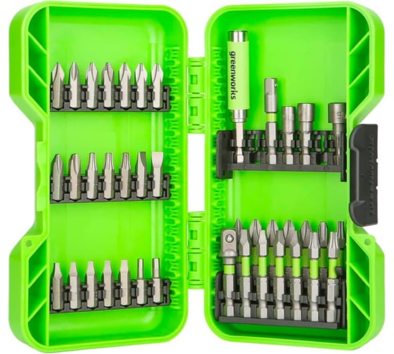 Изображение товара Набор бит, торцевых головок и адаптеров в кейсе 40 шт GreenWorks 2944207