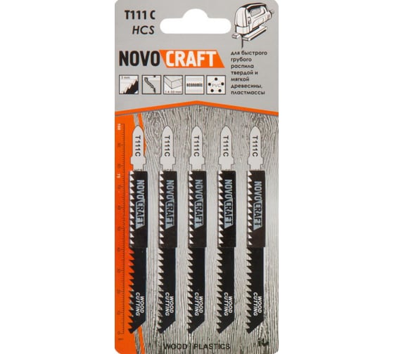 Изображение товара Пилка по дереву T 111 C (5 шт; 75х100 мм; 8TPI; HCS) для лобзика Novocraft T111CHCS