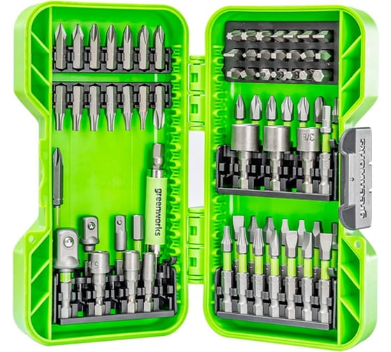 Изображение товара Набор бит, торцевых головок и адаптеров в кейсе 70 шт GreenWorks 2944407