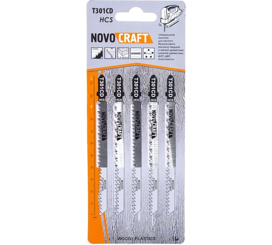 Изображение товара Пилка длинная по дереву T 301 CD (5 шт; 90х115 мм; 8TPI; HCS) для лобзика Novocraft T301CDHCS