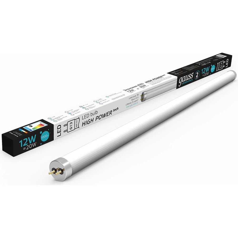Изображение товара Гаусс Элект elemT8 12W 1000lm 4000K G13 LED лампа трубчатая
