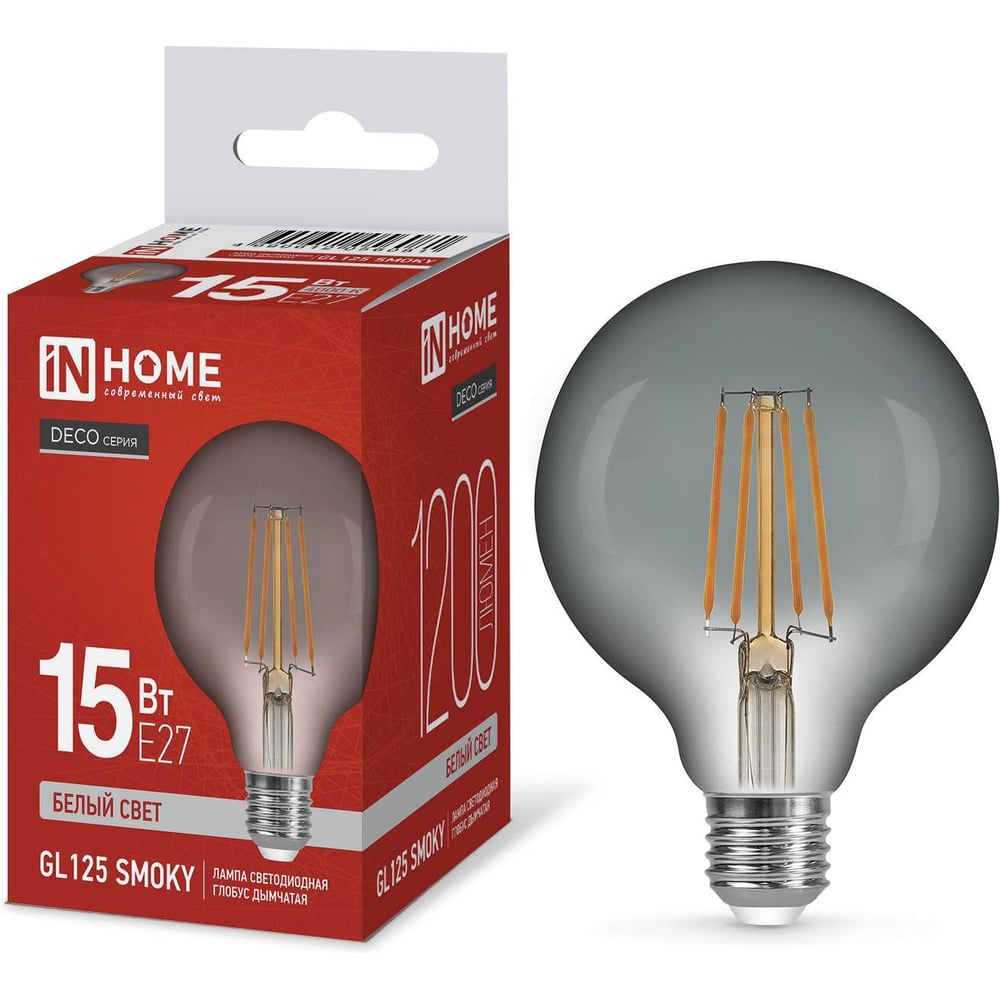 Изображение товара Декоративная LED-лампа IN HOME с дымчатым стеклом 15Вт E27 4000K