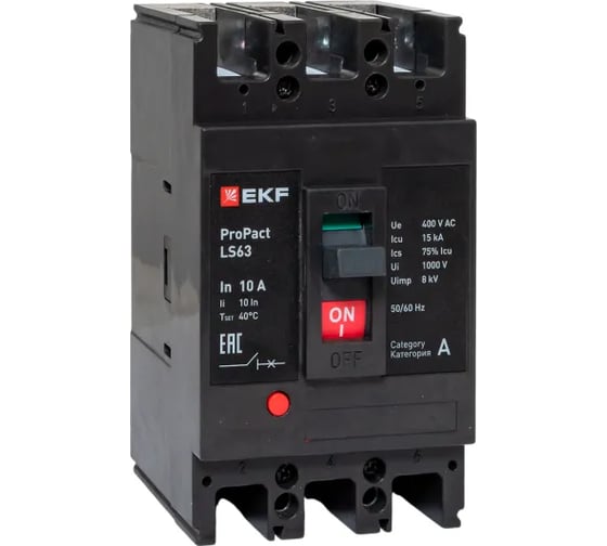 Изображение товара Автоматический выключатель EKF ProPact LS63 15кА, 3P, 10А mccb-63-15-3-10-ls