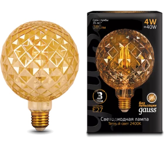 Изображение товара Лампа Gauss Filament G120, 4W, 380lm, 2400К, Е27, golden, LED 105802004