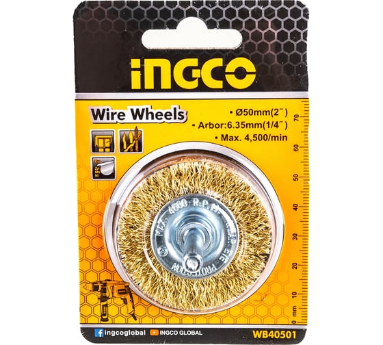 Изображение товара Щетка-крацовка дисковая на шпильке (50х0.35х6.35 мм) INGCO WB40501