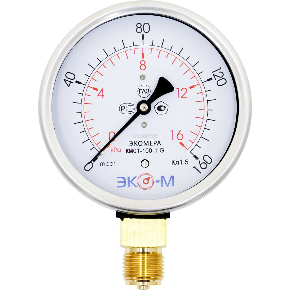 Изображение товара Манометр ЭКО-М Экомера КМ-100 мм 0-16 кПа G1/2 точность 1.5 IP40