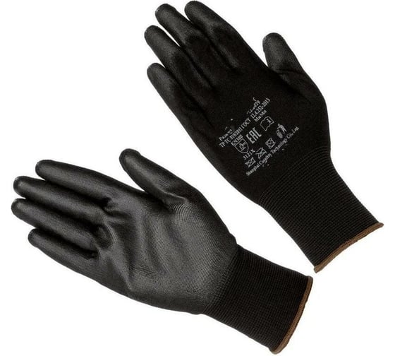 Изображение товара Перчатки черные нейлоновые ЗТ с полиуретановым покрытием черного цвета, Мультитакт р-р 9 750209B