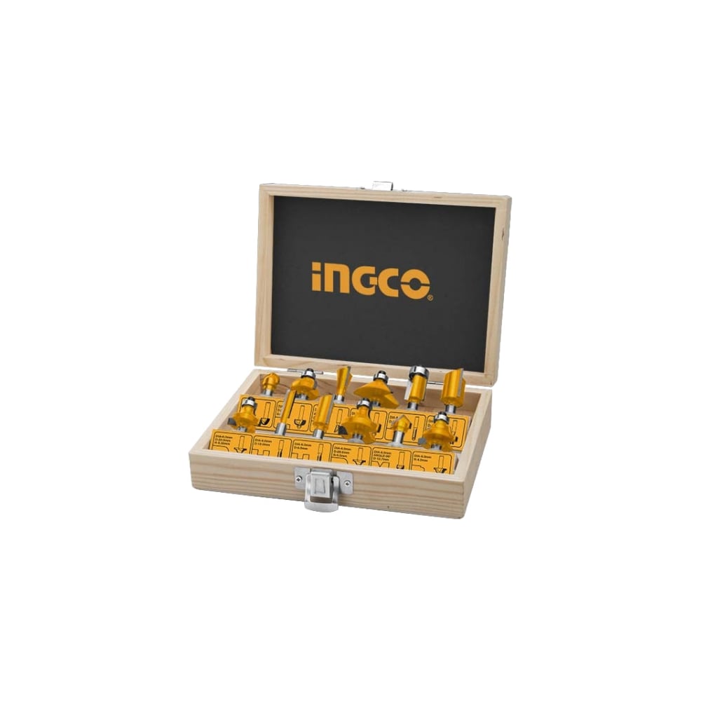 Изображение товара Набор фрез INGCO AKRT1211 8 мм (12 шт) - концевые фрезы для деревообработки Изображение товара Набор фрез INGCO AKRT1211 8 мм (12 шт) - концевые фрезы для деревообработки