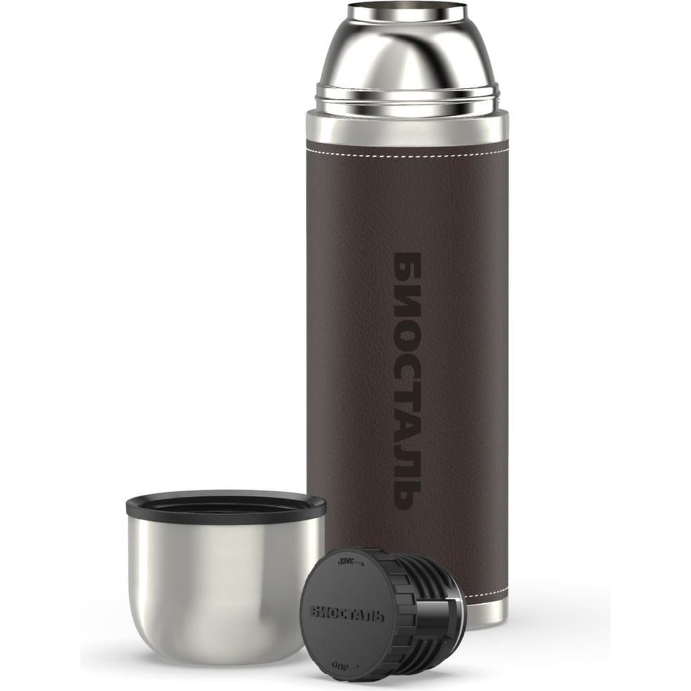 Изображение товара Термос Biostal Охота 1 литр с кожаной вставкой коричневый NYP-1000P