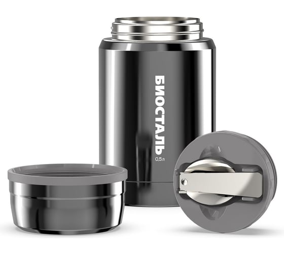 Изображение товара Термос для еды Biostal 0.5 литра, с ложкой, серый NTS-500V