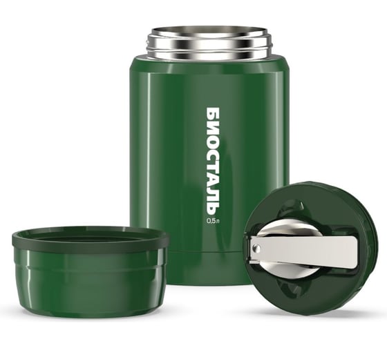 Изображение товара Термос для еды Biostal Охота 0.5 литра, с ложкой, зеленый NTS-500G