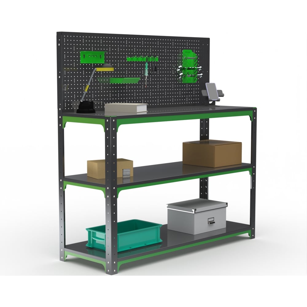 Изображение товара Стол-верстак ООО Металекс серия KIT 950х1300х500 мм с полками и аксессуарами