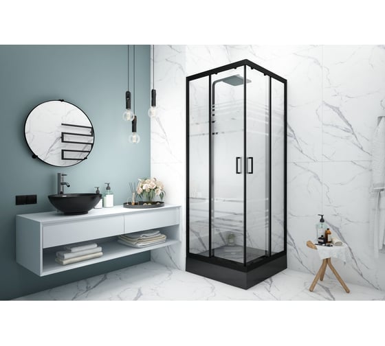 Изображение товара Душевое ограждение МетаКам Universal BLACK 900x900x1850 (стекло текстурированное) KKS_016219