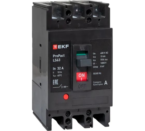 Изображение товара Автоматический выключатель EKF ProPact LS63 15кА, 3P, 32А mccb-63-15-3-32-ls