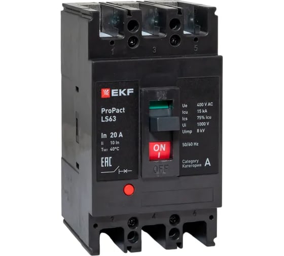 Изображение товара Автоматический выключатель EKF ProPact LS63 15кА, 3P, 20А mccb-63-15-3-20-ls