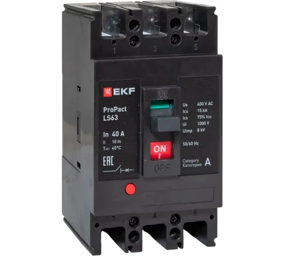 Изображение товара Автоматический выключатель EKF ProPact LS63 15кА, 3P, 40А mccb-63-15-3-40-ls