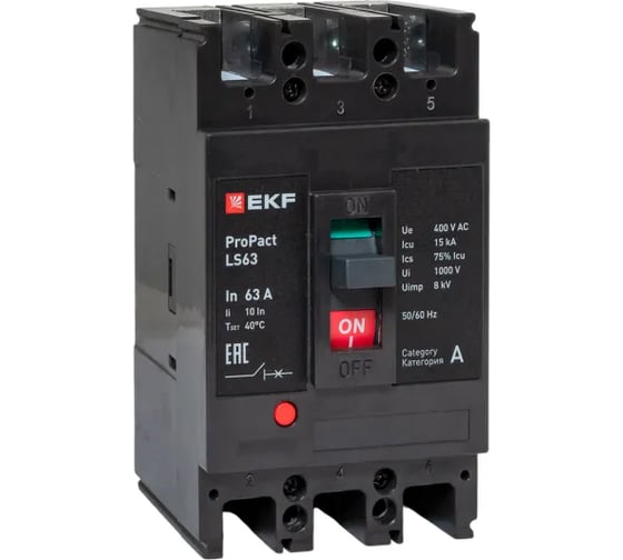 Изображение товара Автоматический выключатель EKF ProPact LS63 15кА, 3P, 63А mccb-63-15-3-63-ls