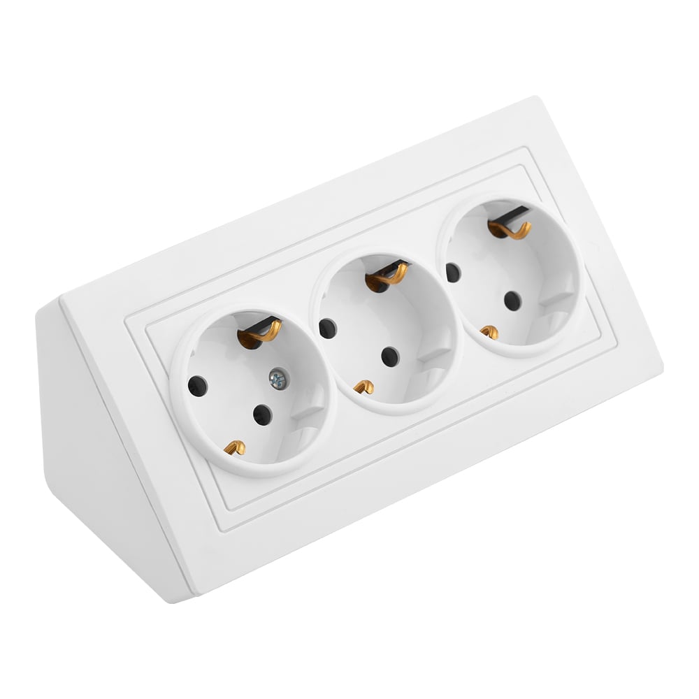 Изображение товара Розетка 3-местная угловая Bylectrica открытой установки, с заземлением, серия УЮТ, белый РА16-642