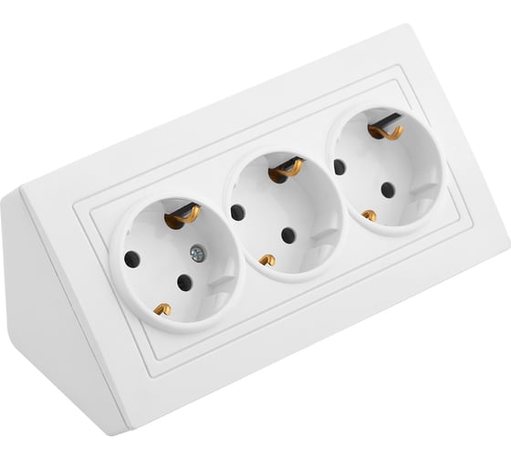 Изображение товара Розетка 3-местная угловая Bylectrica открытой установки, с заземлением, серия УЮТ, белый РА16-642