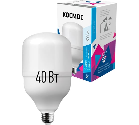 Изображение товара Светодиодная лампа КОСМОС HWLED 40W 220V E27 4500K LksmHWLED40WE2745