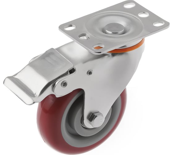 Изображение товара Колесо аппаратное полиуретановое поворотное с площадкой и тормозом 310100Sb (100 мм; 130 кг) А5 1005797