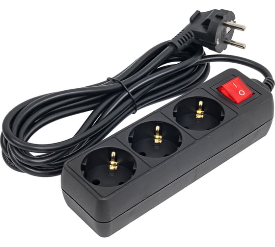 Изображение товара Сетевой удлинитель PERFEO с кнопкой POWERMATE 3,0м 3 розетки черный 30 012 509