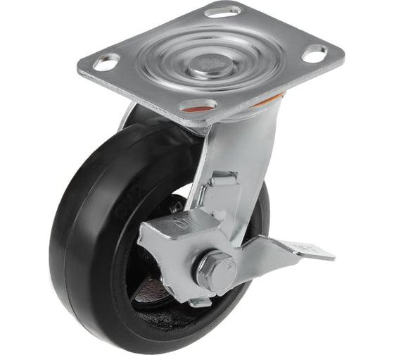 Изображение товара Большегрузное чугунное колесо поворотное с площадкой и тормозом SCDB 55 (125 мм; 160 кг) А5 1000098