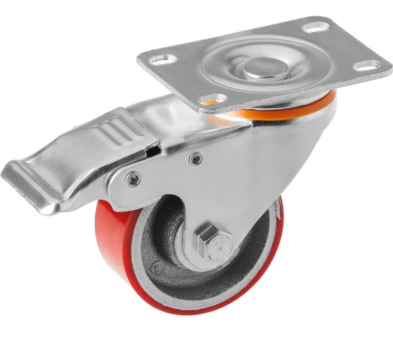 Изображение товара Большегрузное полиуретановое колесо поворотное с площадкой и тормозом SCPB 93 (75 мм; 150 кг) А5 1000935