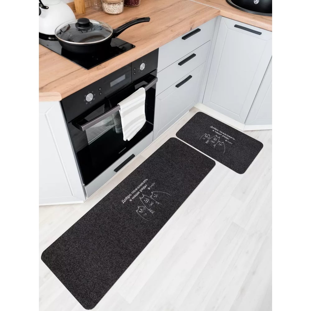 Изображение товара Коврик на кухню ComeForte ВЕЛЮР 50x80 50x150 см серый с рисунком животных