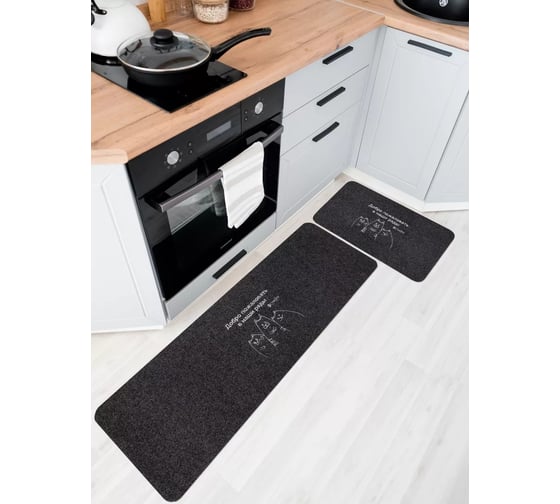 Изображение товара Коврик на кухню ComeForte (набор) «ВЕЛЮР» Веселая компания 50x80, 50x150 см Серый КМ-044