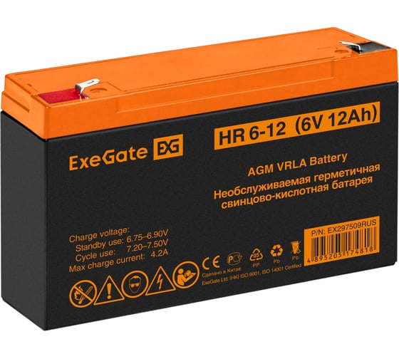 Изображение товара Аккумуляторная батарея HR 6-12 6V 12Ah, клеммы F2 ExeGate 297509