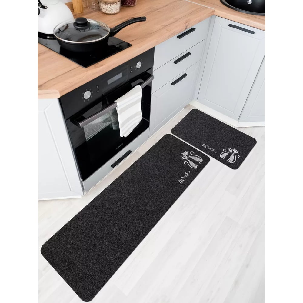 Изображение товара Коврик на кухню ComeForte ВЕЛЮР Мяу 50x80/150 см серый с рисунком животных