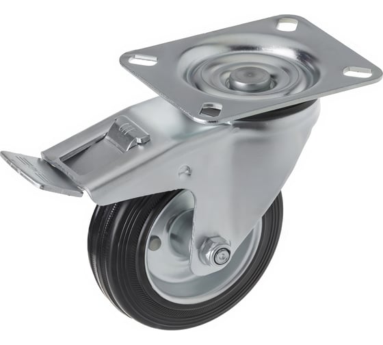 Изображение товара Колесо промышленное усиленное поворотное с площадкой и тормозом SRCb 42 (100 мм; 95 кг) А5 1000485