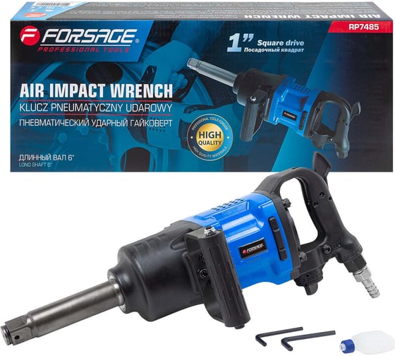 Изображение товара Пневмогайковерт ударный с длинным валом Forsage реверсом и регулировкой усилия 1'' (2700Hм) F-RP7485(50504)