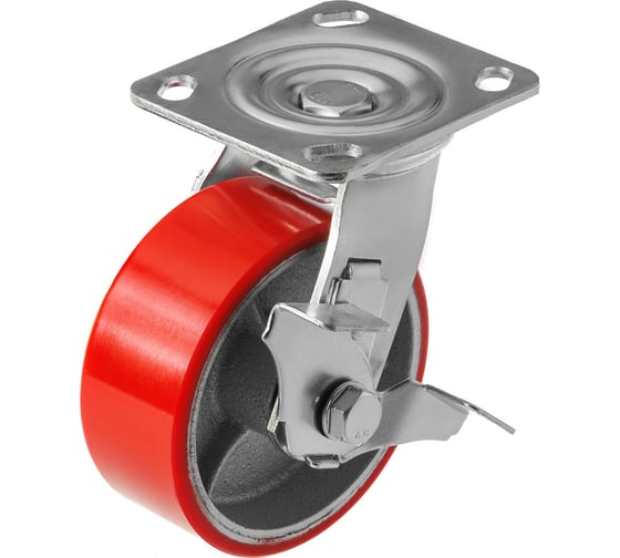 Изображение товара Большегрузное полиуретановое колесо поворотное с площадкой и тормозом SCPB 55 (125 мм; 280 кг) А5 1000110