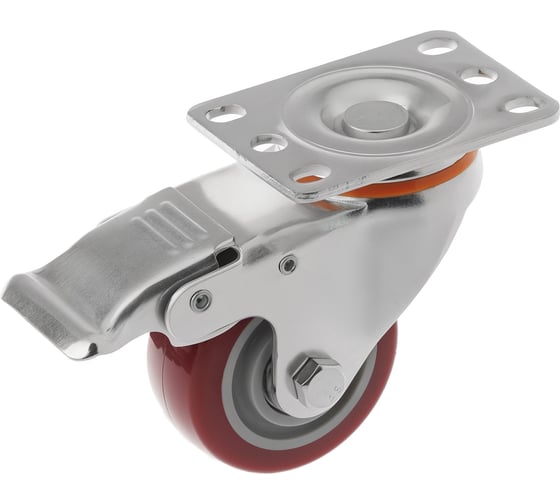 Изображение товара Колесо аппаратное полиуретановое поворотное с площадкой и тормозом 31075Sb (75 мм; 100 кг) А5 1005796