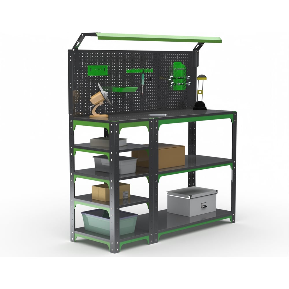 Изображение товара Стол-верстак ООО Металекс KIT 950x1100x500 с боковыми полками и освещением