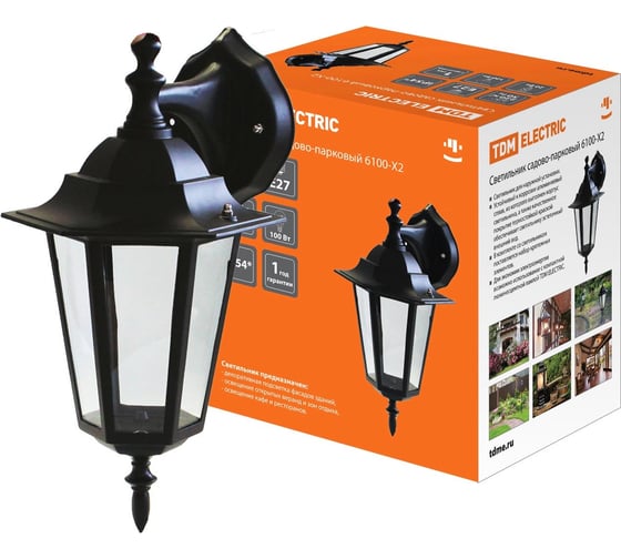 Изображение товара Светильник TDM ELECTRIC уличный настенный садово-парковый шестигранник, 100Вт, вниз, черный 6100-02 SQ0330-0007