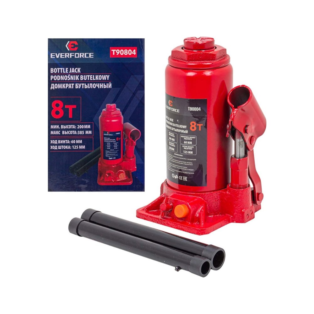 Изображение товара Домкрат бутылочный EVERFORCE 8т с клапаном EF-T90804 профессиональный гидравлический