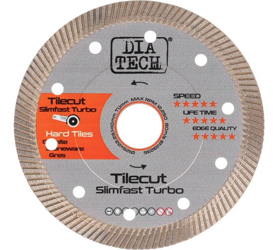 Изображение товара Диск алмазный для керамогранита 125x1x22.23 мм Tilecut SlimfastTurbo Dia Tech DC-203581