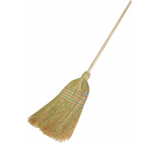 Изображение товара Натуральный веник-метла ЛЮБАША сорго, 5-ти прошивной, деревянный черенок 605368