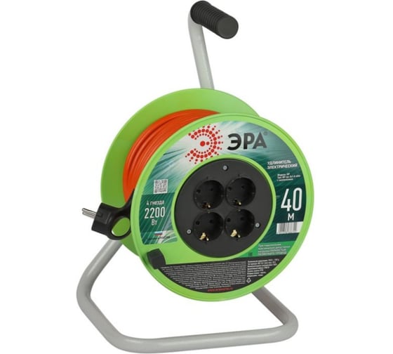 Изображение товара Удлинитель силовой ЭРА RP4e3x1.040m на пластиковой катушке c заземлением 4 розетки 40м ПВС 3x1мм2 Б0056100