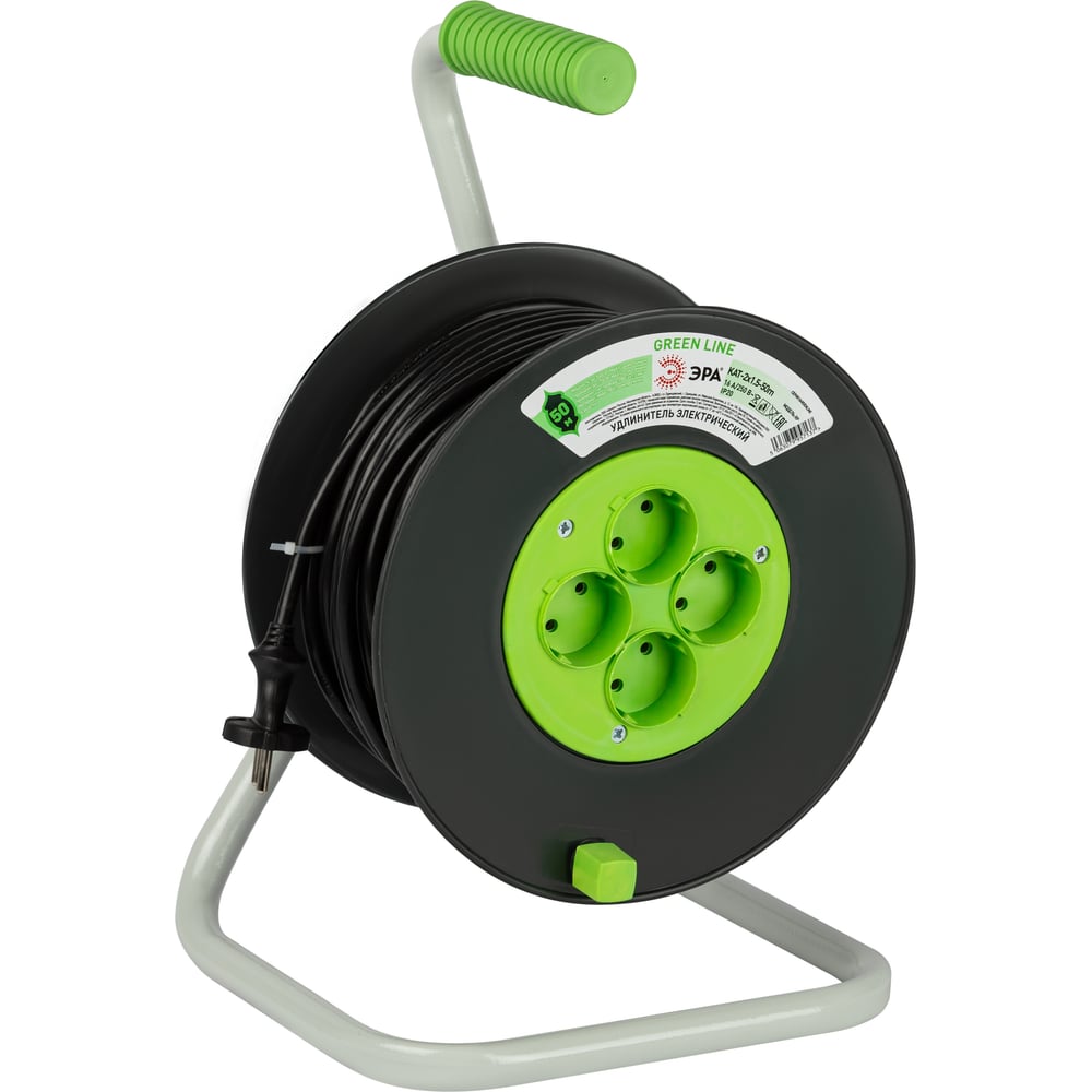 Изображение товара Удлинитель силовой ЭРА GREEN LINE KAT3x1.540m Greenline на катушке пластик 4 розетки с заземлением 4 Б0065132