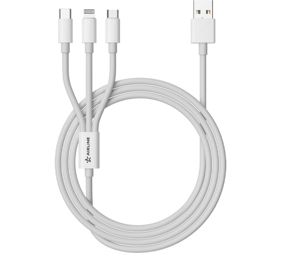 Изображение товара Кабель Airline 3в1 (USB - Lightning, Type-C, Micro USB), 1м, белый Soft-Touch ACH-M-33