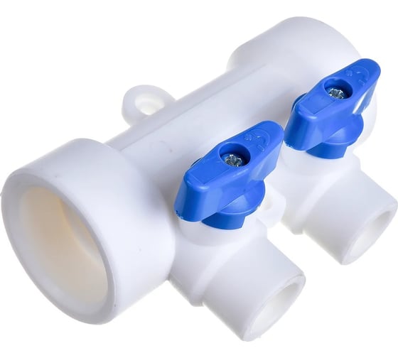 Изображение товара Коллектор полипропиленовый Millennium 32 мм с кранами, 2 выхода 20 мм, для отопления и водоснабжения 3M62-mnb-320220