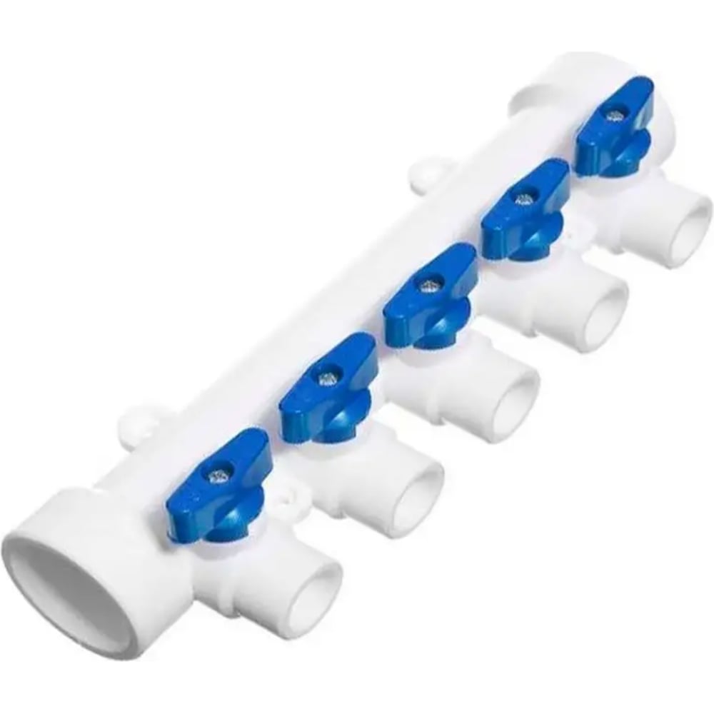 Изображение товара Коллектор PPR полипропиленовый Millennium 32 мм, 5 выходов, с кранами, синяя ручка 3M62-mnb-320520